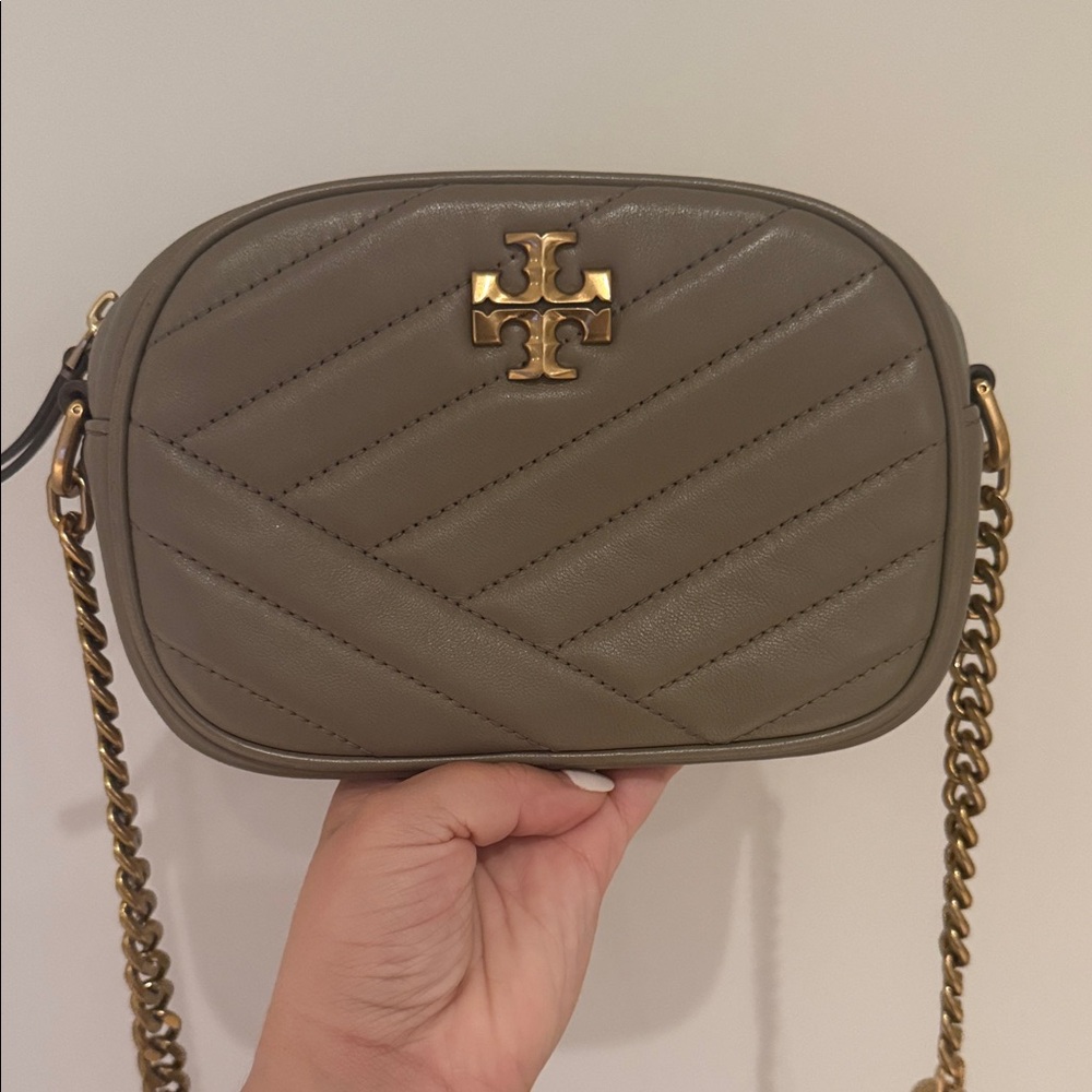 Tory Burch Taupe Quilted Crossbody Bag